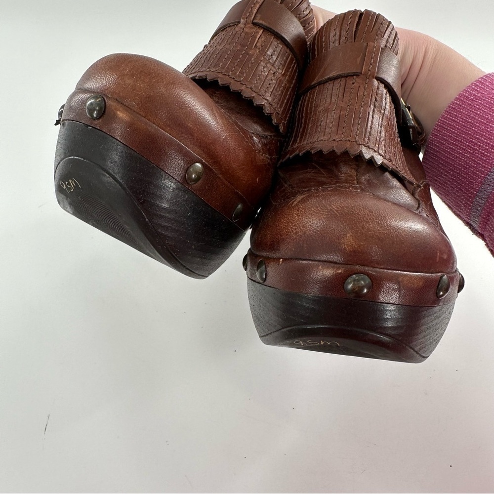 New Carlos clogs size 9.5 Dia brown leather chunky platform clogs vintage y2k - Picture 11 of 13